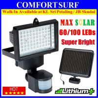 Solar Power Super Bright 60 or 100 LEDs PIR Security Motion Sensor Light With 3 Modes Adjustable + 3 Status